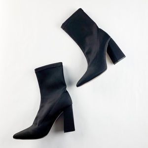 SHEIN Block Heel Pointed Toe Sock Boots - Black (Size: US 8 EU 41)